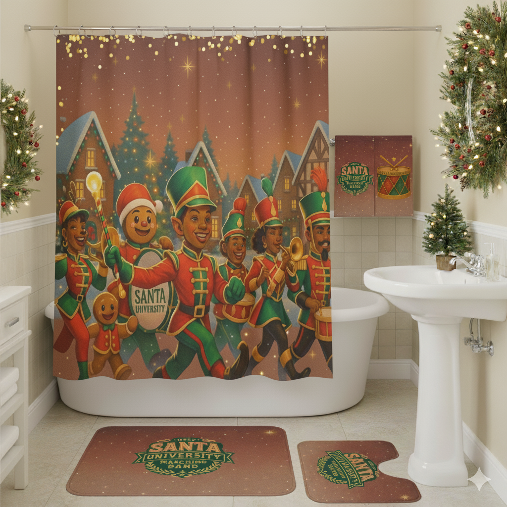Santa U Marching Band Shower curtain