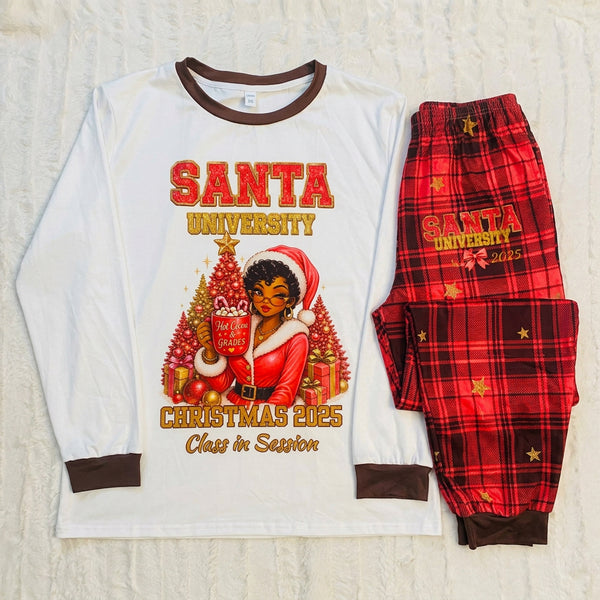 Hot Cocoa & Grades matching set with ivory long-sleeve top and plaid pants
